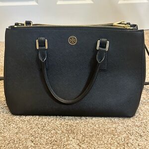 Tory Burch Black Saffiano Leather Satchel/Crossbody with Gold Accents